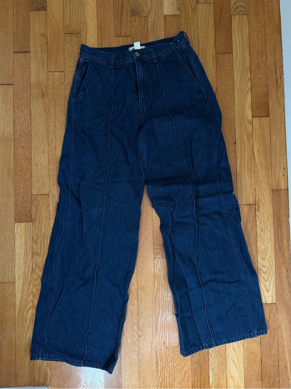 Wide Leg Dark Blue Women's Jeans - Casual Everyday